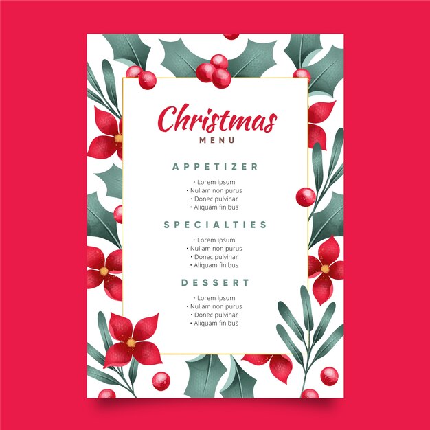 Plantilla de menú de navidad acuarela