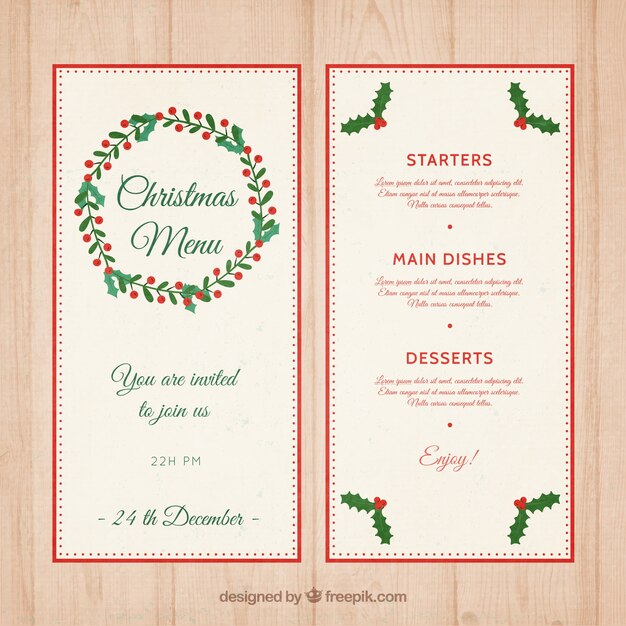 Plantilla de menú de navidad con decoración de muérdago
