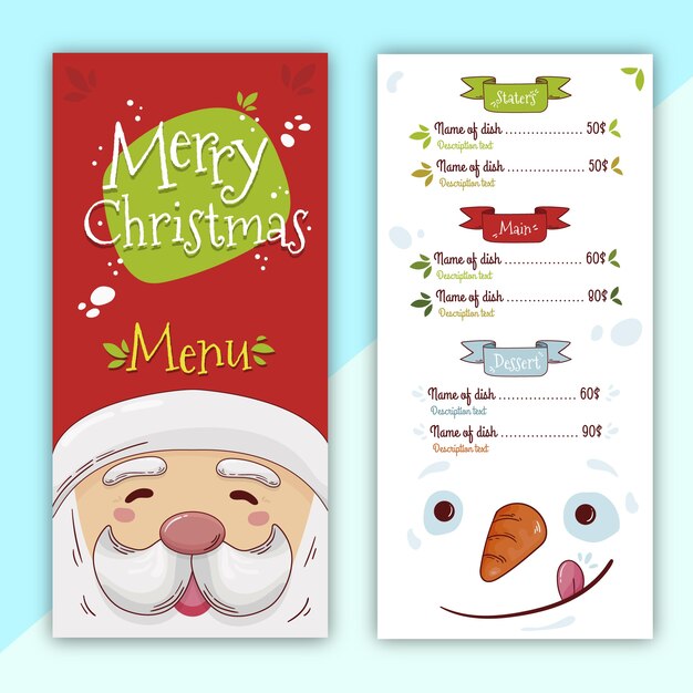 Plantilla de menú de navidad dibujada a mano