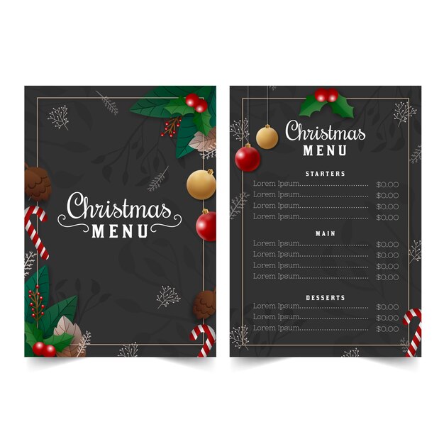 Plantilla de menú de navidad dibujada a mano