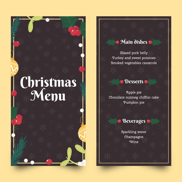 Plantilla de menú de navidad dibujada a mano