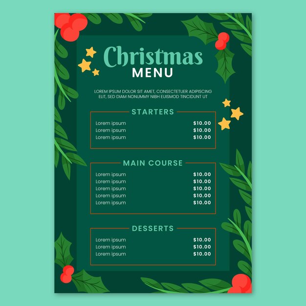 Plantilla de menú de navidad dibujada a mano