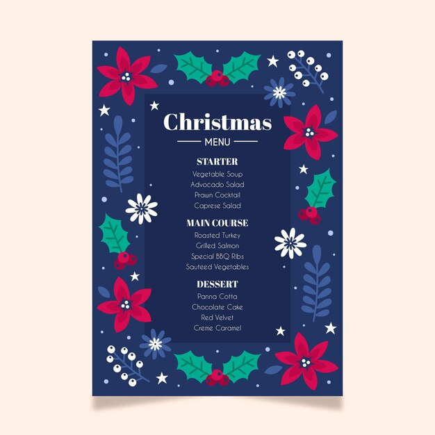 Plantilla de menú de navidad dibujada a mano
