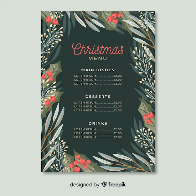 Plantilla de menú de navidad dibujada a mano