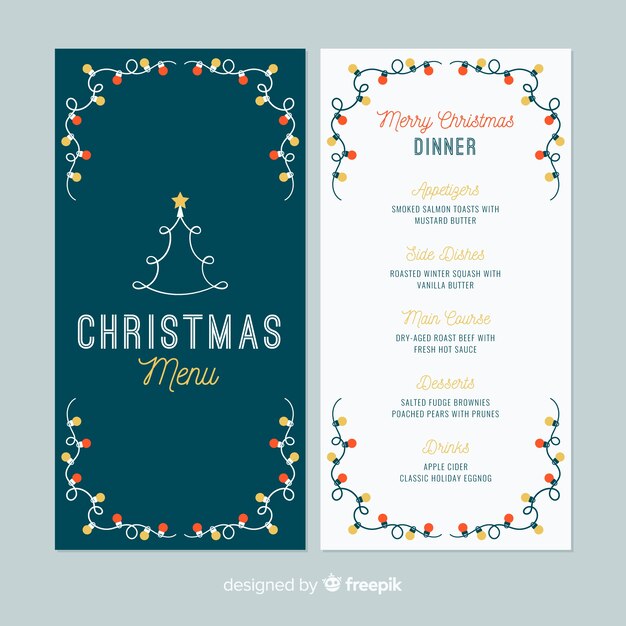 Plantilla de menú de navidad en diseño plano