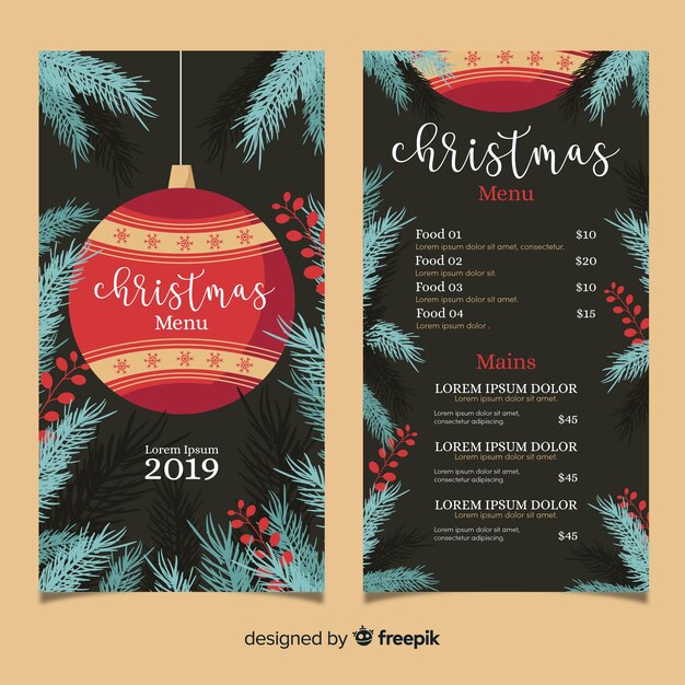 Plantilla de menú de navidad de diseño plano