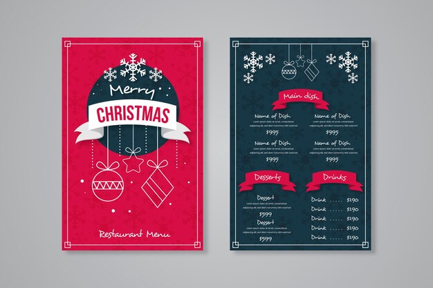 Plantilla de menú de navidad de diseño plano