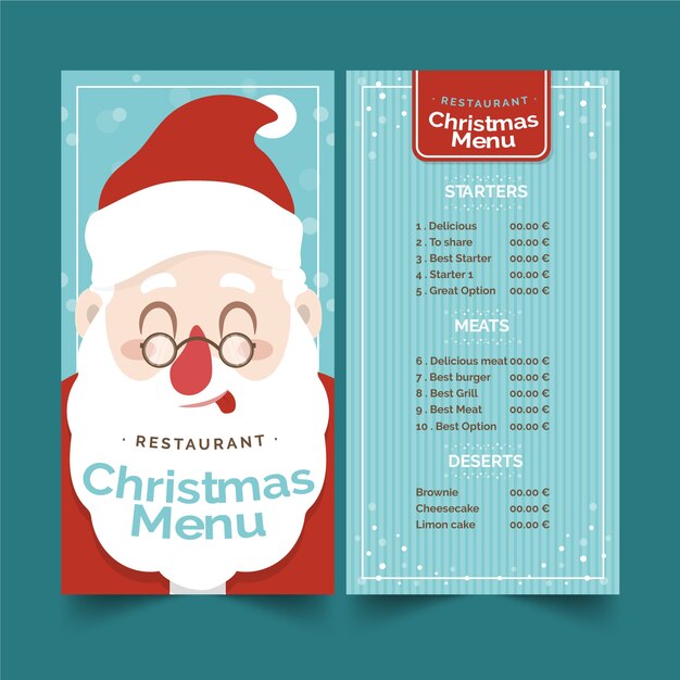 Plantilla de menú de navidad de diseño plano