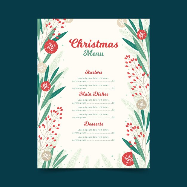 Plantilla de menú de navidad de diseño plano