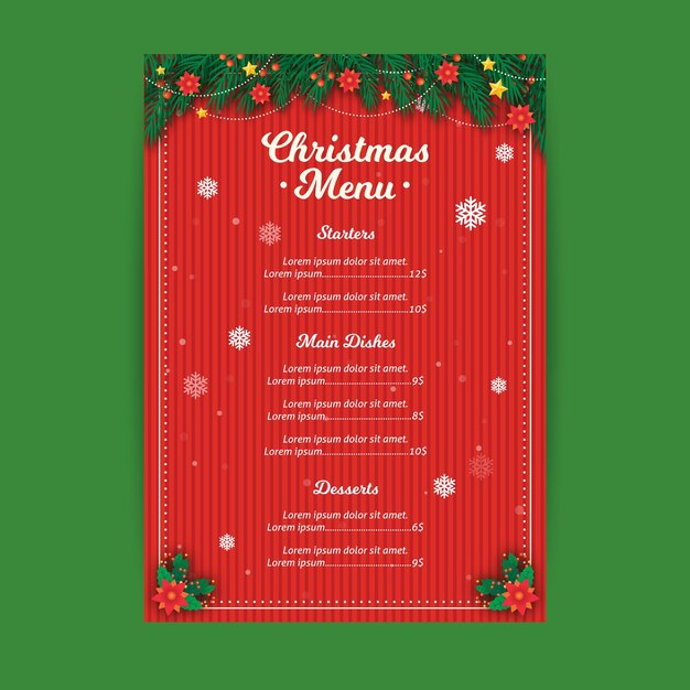Plantilla de menú de navidad de diseño plano
