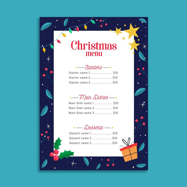 Vector gratuito plantilla de menú de navidad de diseño plano