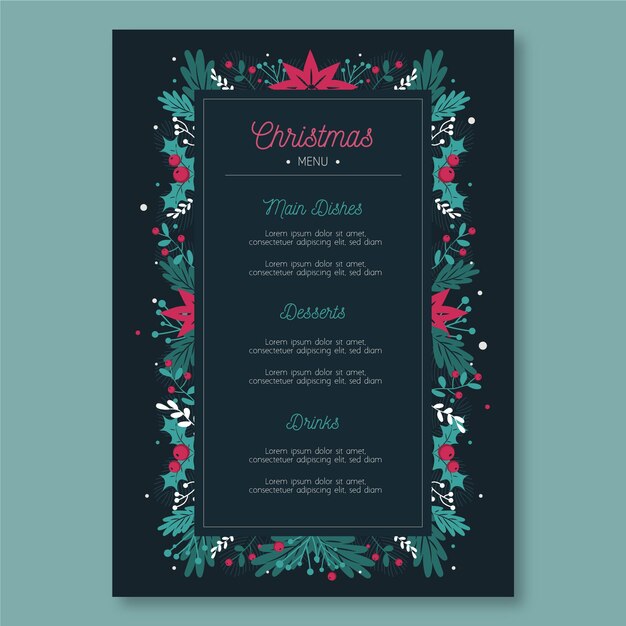 Plantilla de menú de navidad de diseño plano