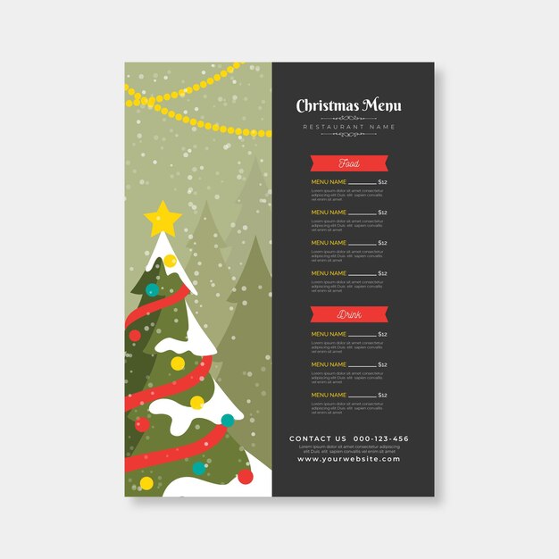 Plantilla de menú de navidad de diseño plano