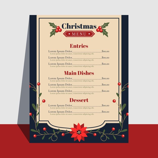 Plantilla de menú de navidad de diseño plano