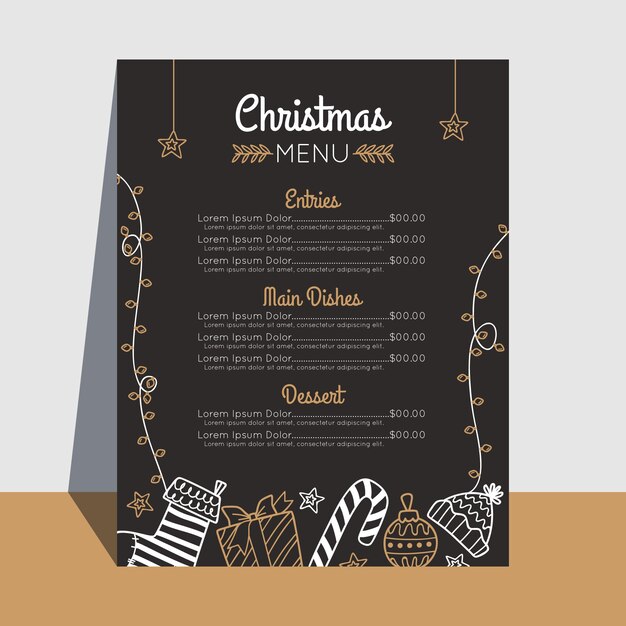 Plantilla de menú de navidad de diseño plano