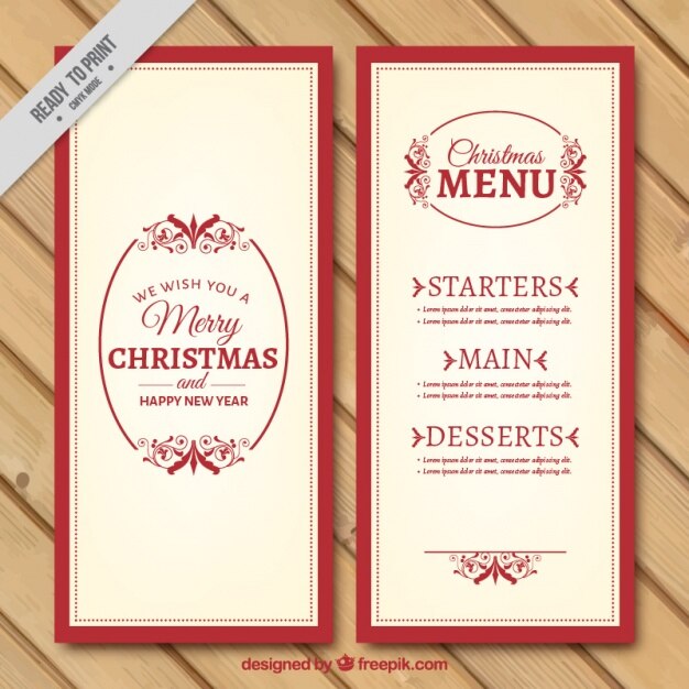 Plantilla de menú de navidad elegante en estilo vintage 