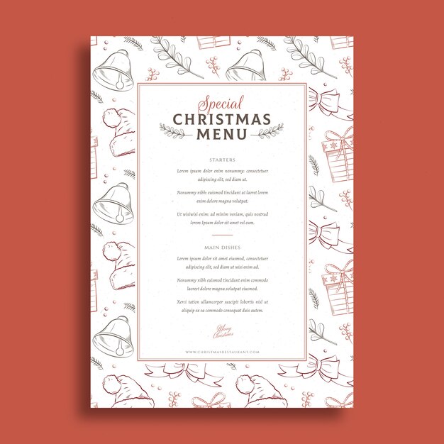Plantilla de menú de Navidad estilo dibujado a mano