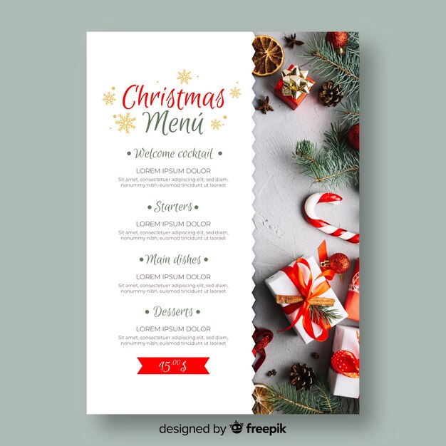 Plantilla de menú de navidad con foto