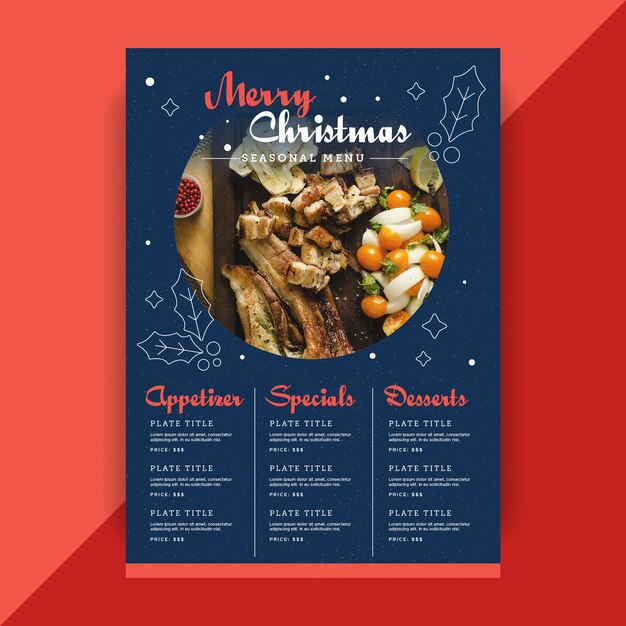 Plantilla de menú de navidad con foto