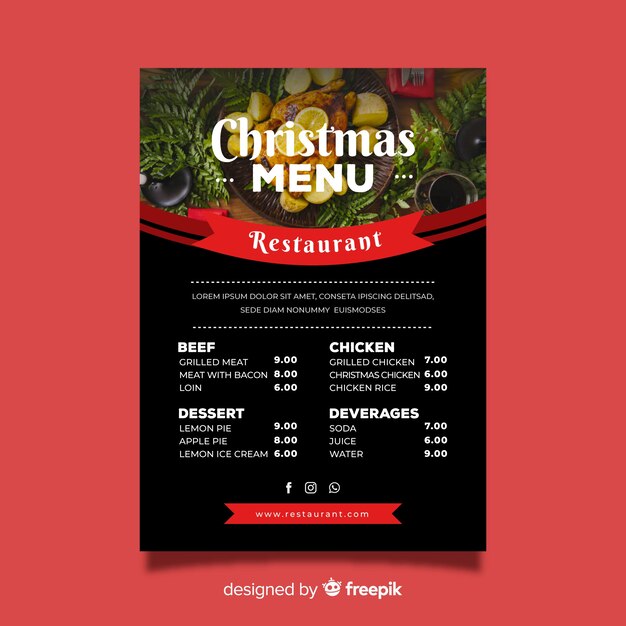 Plantilla de menú de navidad plana