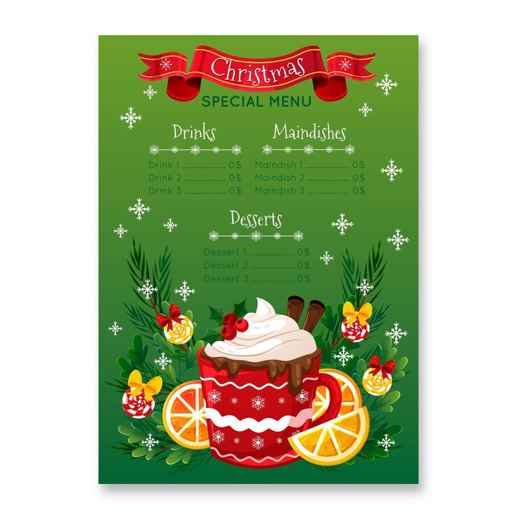 Vector gratuito plantilla de menú de navidad plana