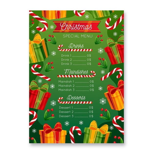 Plantilla de menú de navidad plana