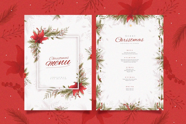 Plantilla de menú de navidad plana