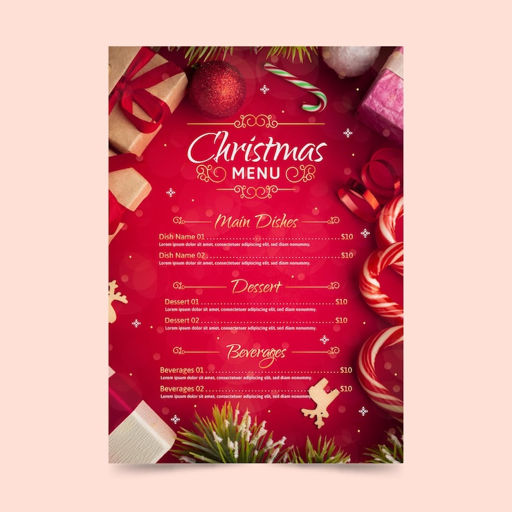 Vector gratuito plantilla de menú de navidad
