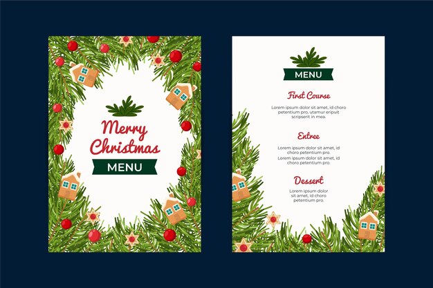 Plantilla de menú navideño en diseño plano