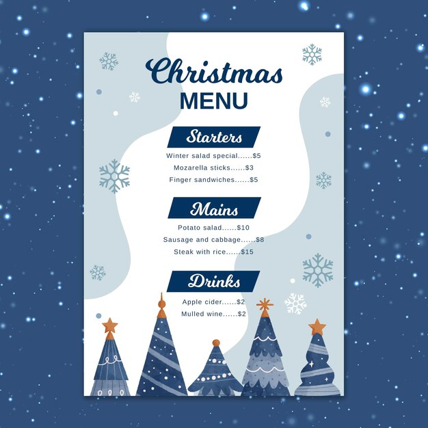Plantilla de menú navideño festivo