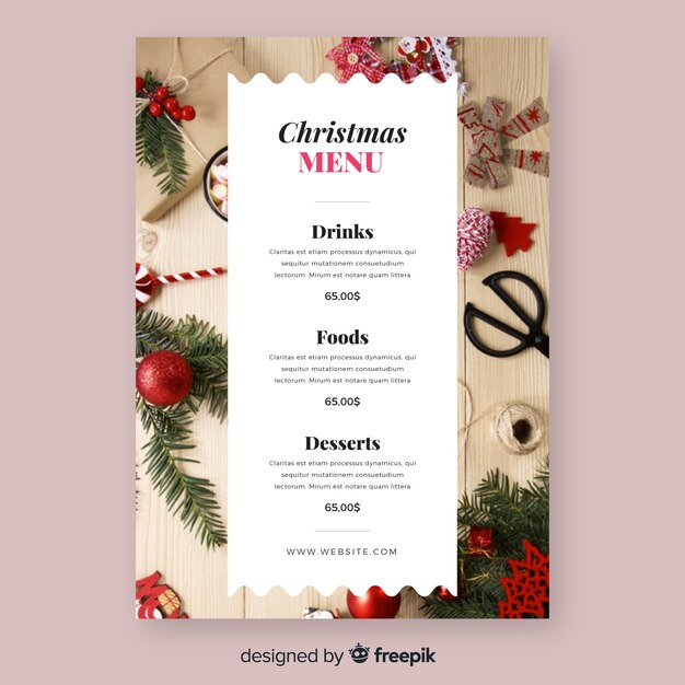 Plantilla de menú navideño con foto