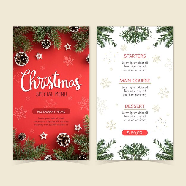 Plantilla de menú navideño con foto