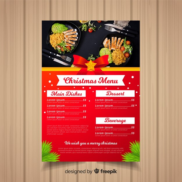 Plantilla de menú navideño con fotografía