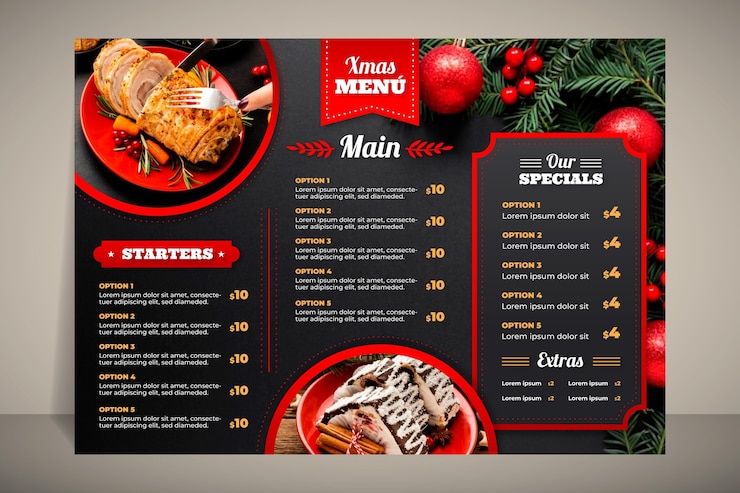 Vector gratuito plantilla de menú navideño