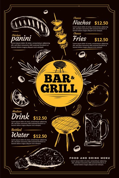 Plantilla de menú de parrilla de bar