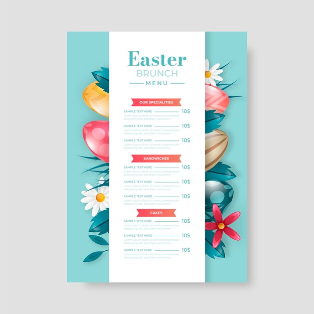Plantilla de menú de pascua degradado
