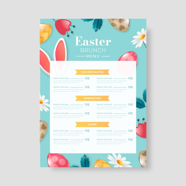 Vector gratuito plantilla de menú de pascua degradado
