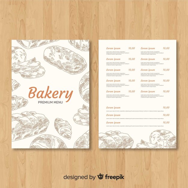 Plantilla de menú de pastelería dibujado a mano