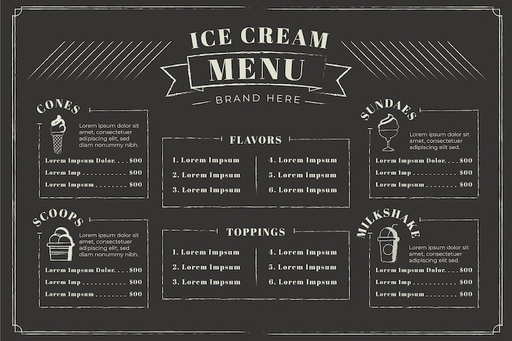Vector gratuito plantilla de menú de pizarra de helado dibujado a mano