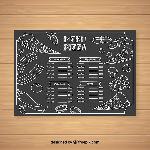 Plantilla de menú de pizza en estilo de pizarra