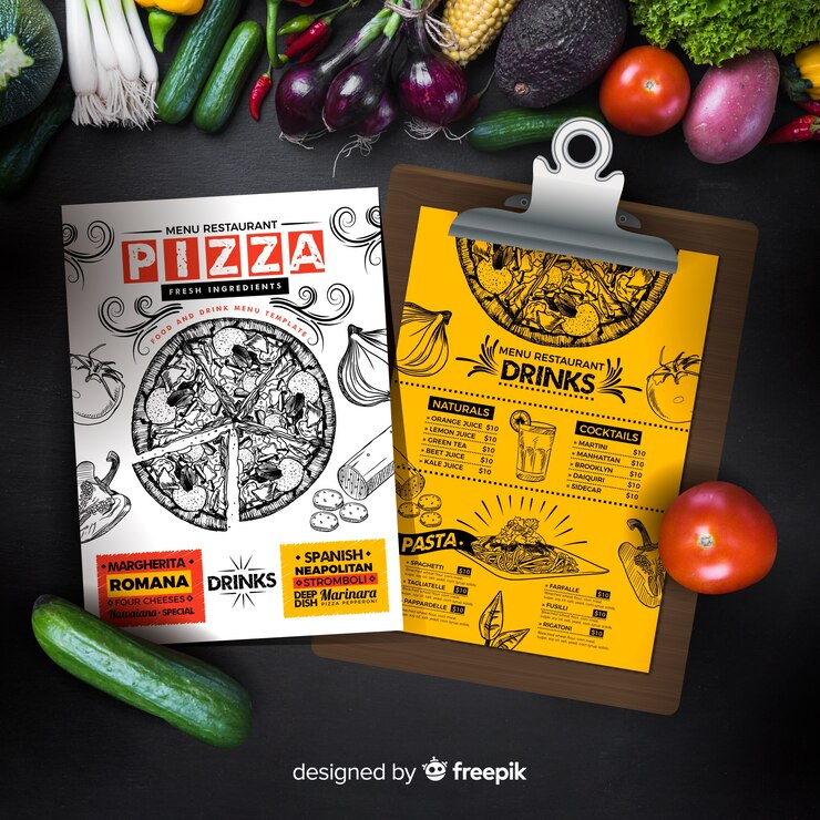 Vector gratuito plantilla de menú de pizza en estilo vintage
