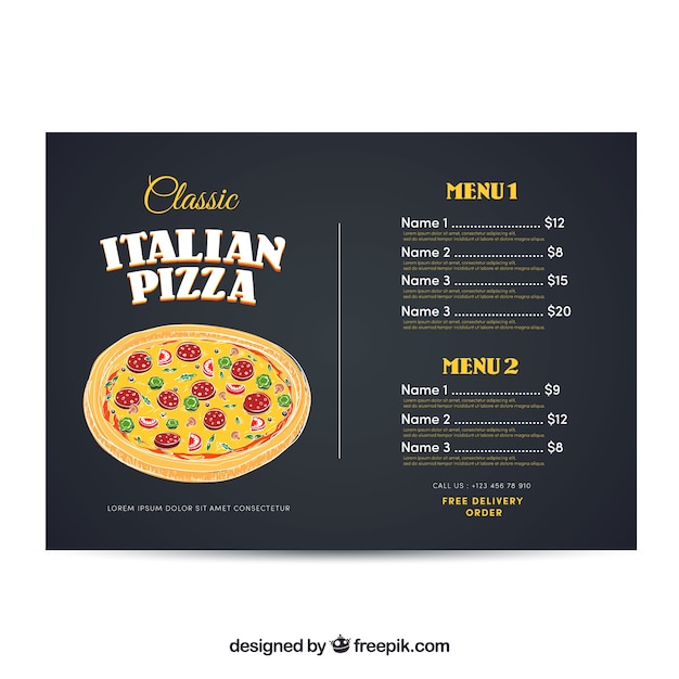 Plantilla de menú de pizza italiana