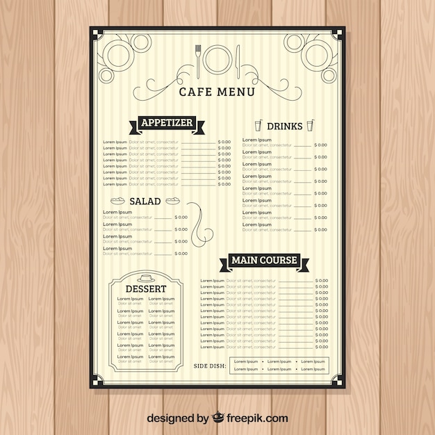 Plantilla de menú plana para un café