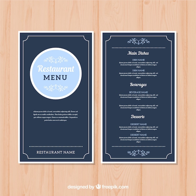 Vector gratuito plantilla de menú plana para un restaurante