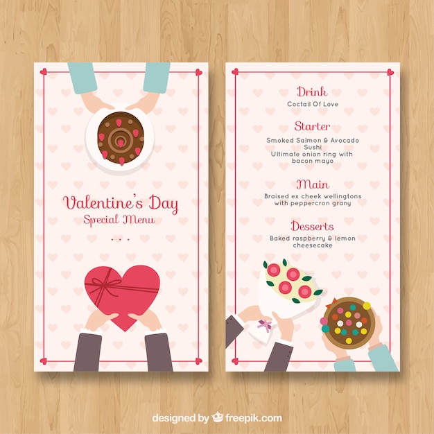 Plantilla de menu plana de san valentín