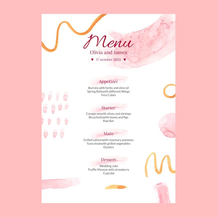Vector gratuito plantilla de menú de planificación de bodas