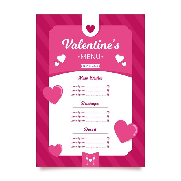 Plantilla de menú plano de San Valentín