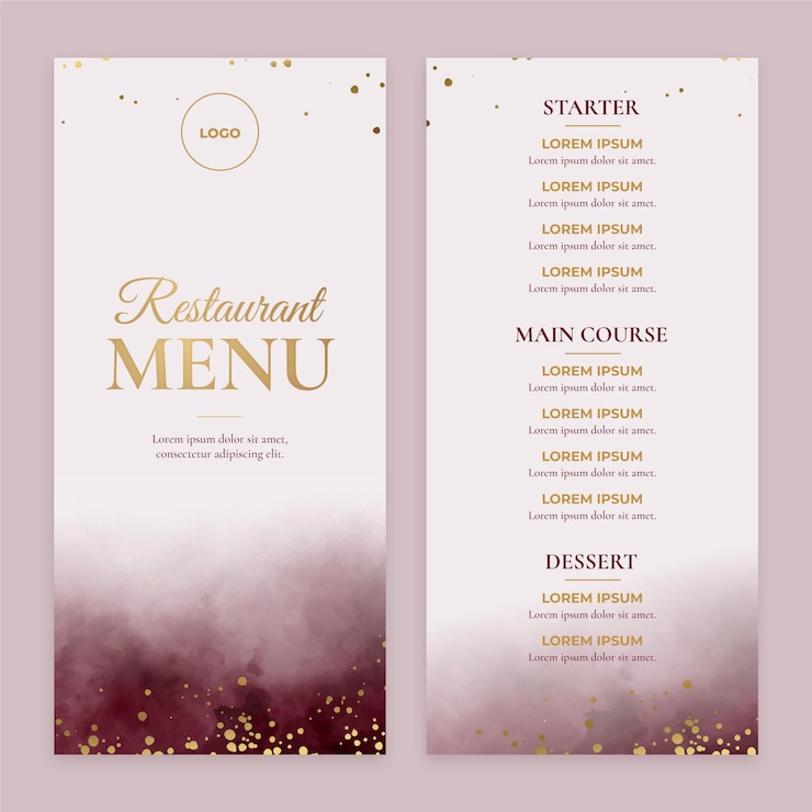 Vector gratuito plantilla de menú de restaurante de acuarela pintada a mano