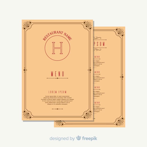 Plantilla de menú de restaurante con adornos elegantes