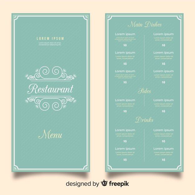 Plantilla de menú de restaurante con adornos elegantes